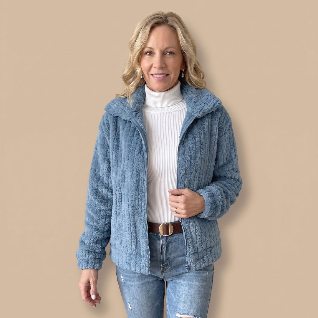 Women's Cozy Zip-Up Plush Fleece Quilted Jacket