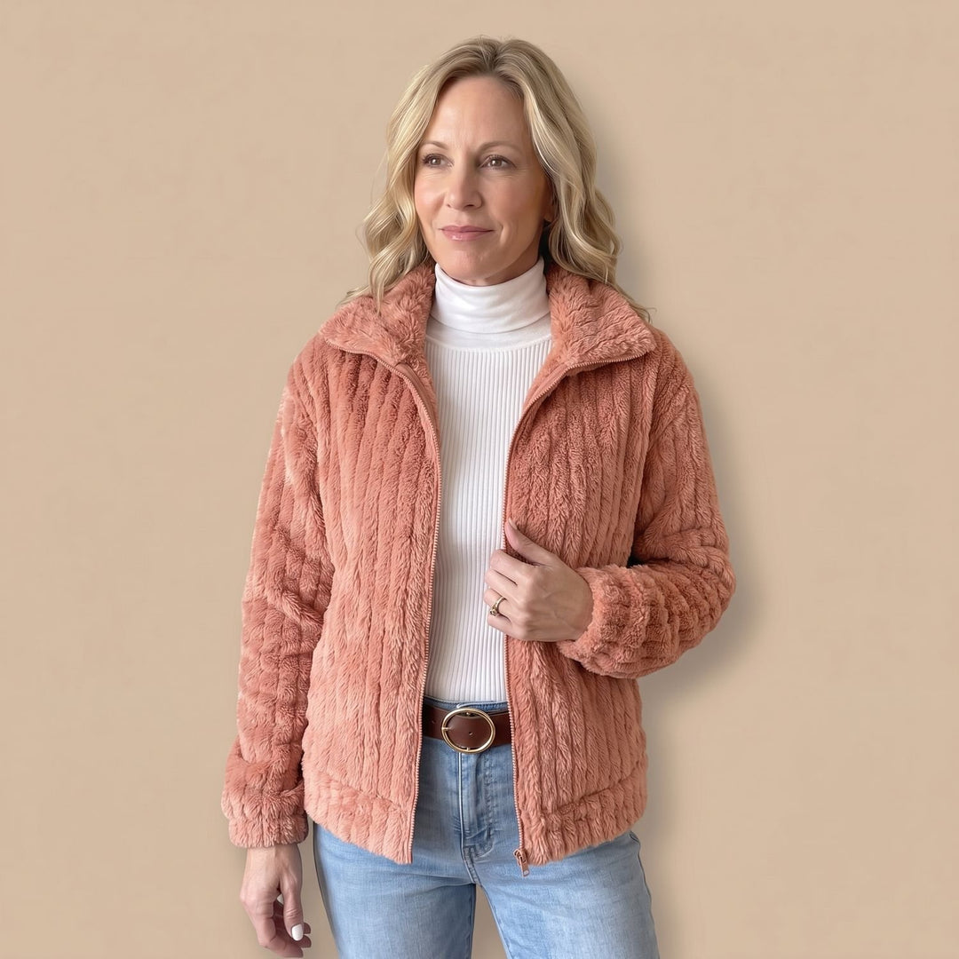 Women's Cozy Zip-Up Plush Fleece Quilted Jacket
