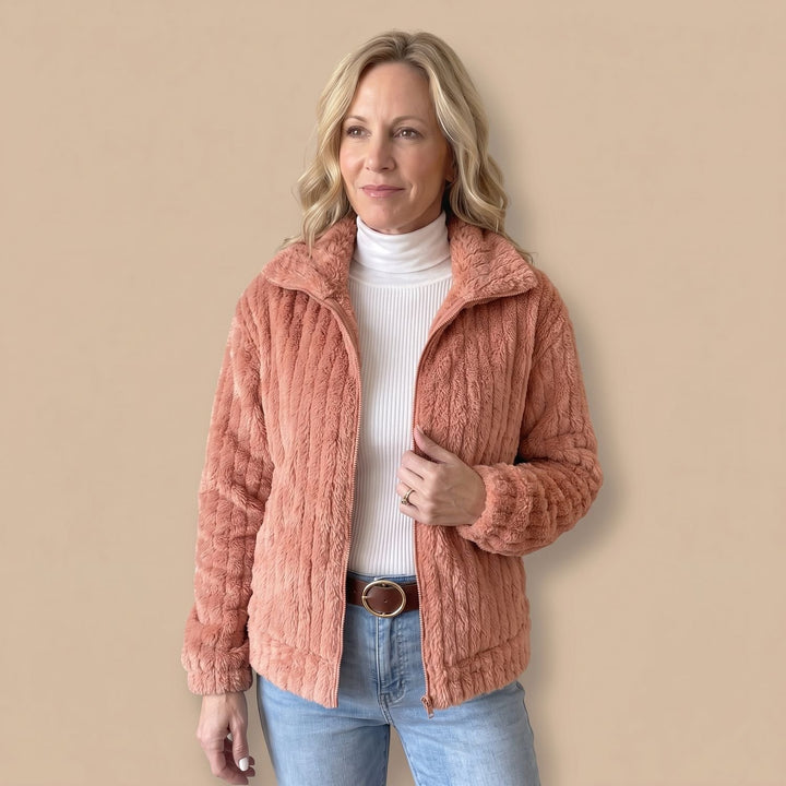 Women's Cozy Zip-Up Plush Fleece Quilted Jacket