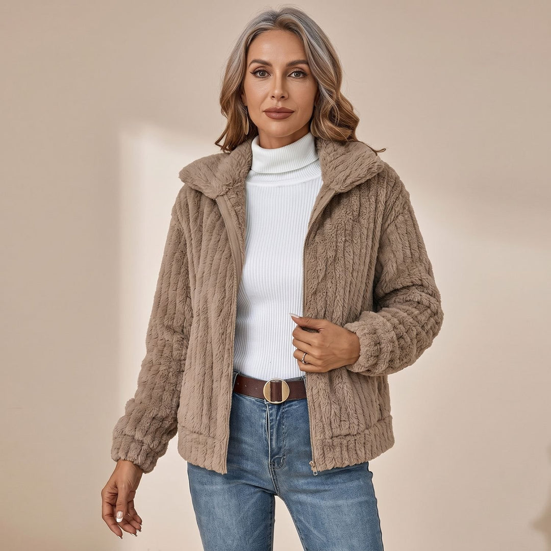 Women's Cozy Zip-Up Plush Fleece Quilted Jacket