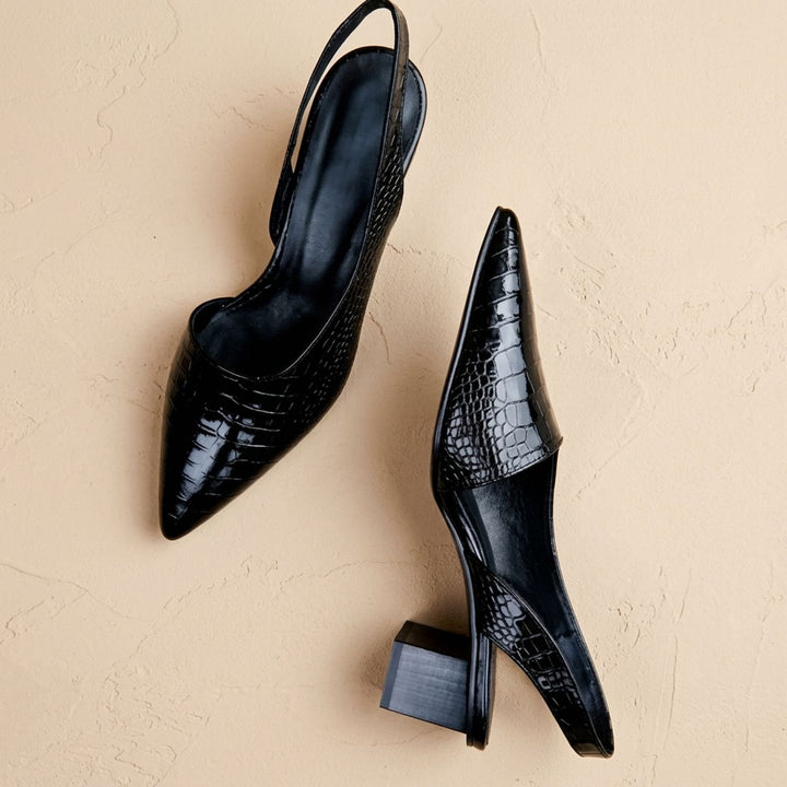 Women's Croc-Embossed Pointed-Toe Slingback Block Heel Pumps