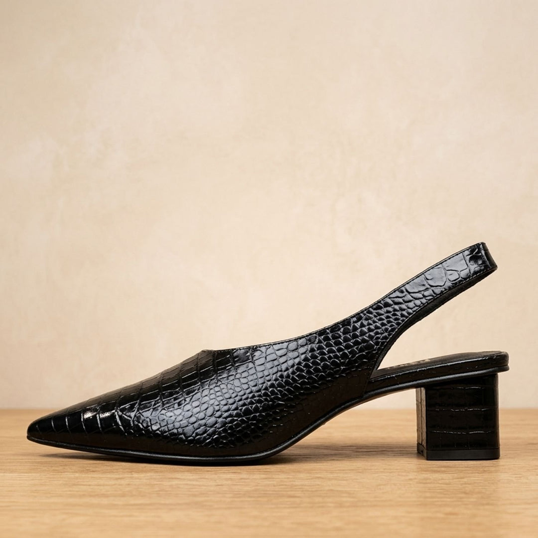 Women's Croc-Embossed Pointed-Toe Slingback Block Heel Pumps