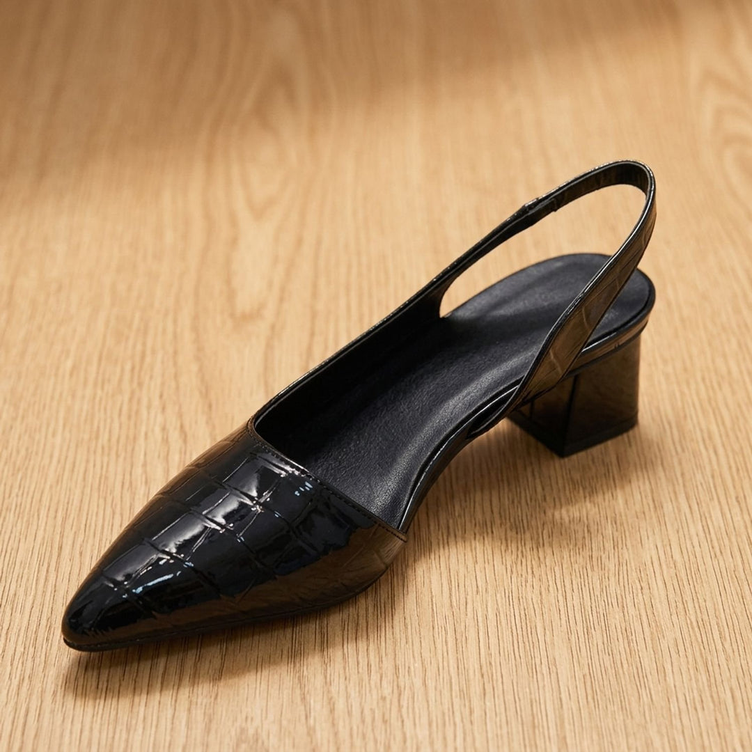 Women's Croc-Embossed Pointed-Toe Slingback Block Heel Pumps