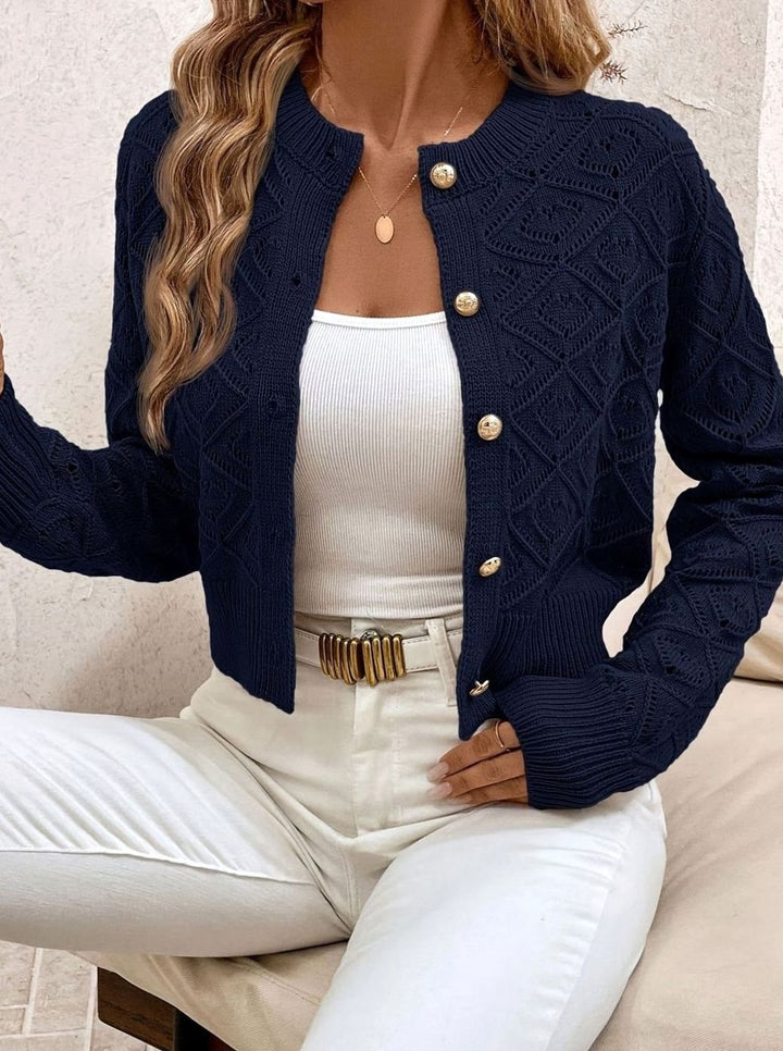 Women's Cropped Diamond-Knit Button-Front Cardigan