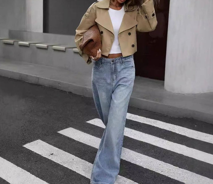 Women's Cropped Double-Breasted Trench Jacket