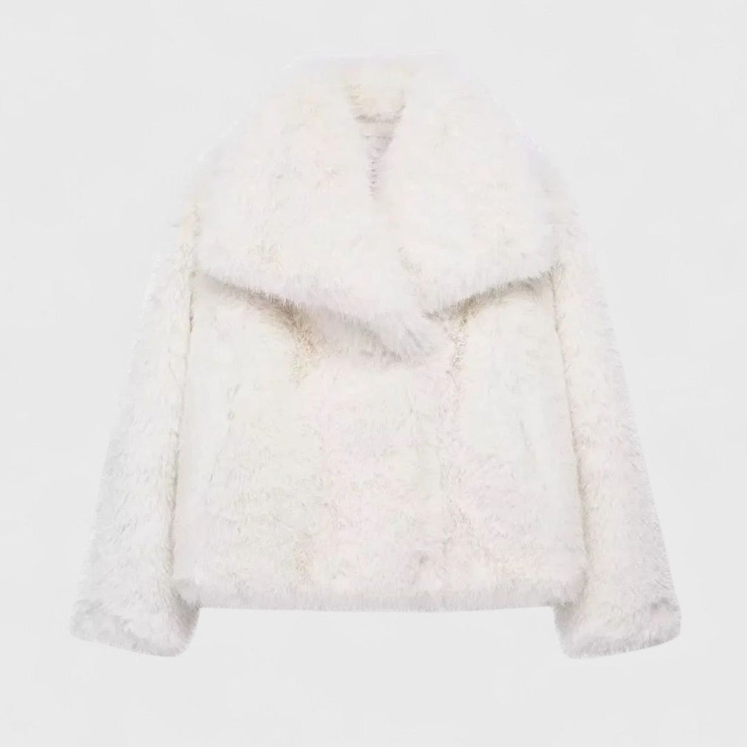 Women's Cropped Faux Fur Oversized-Collar Warm Jacket - White