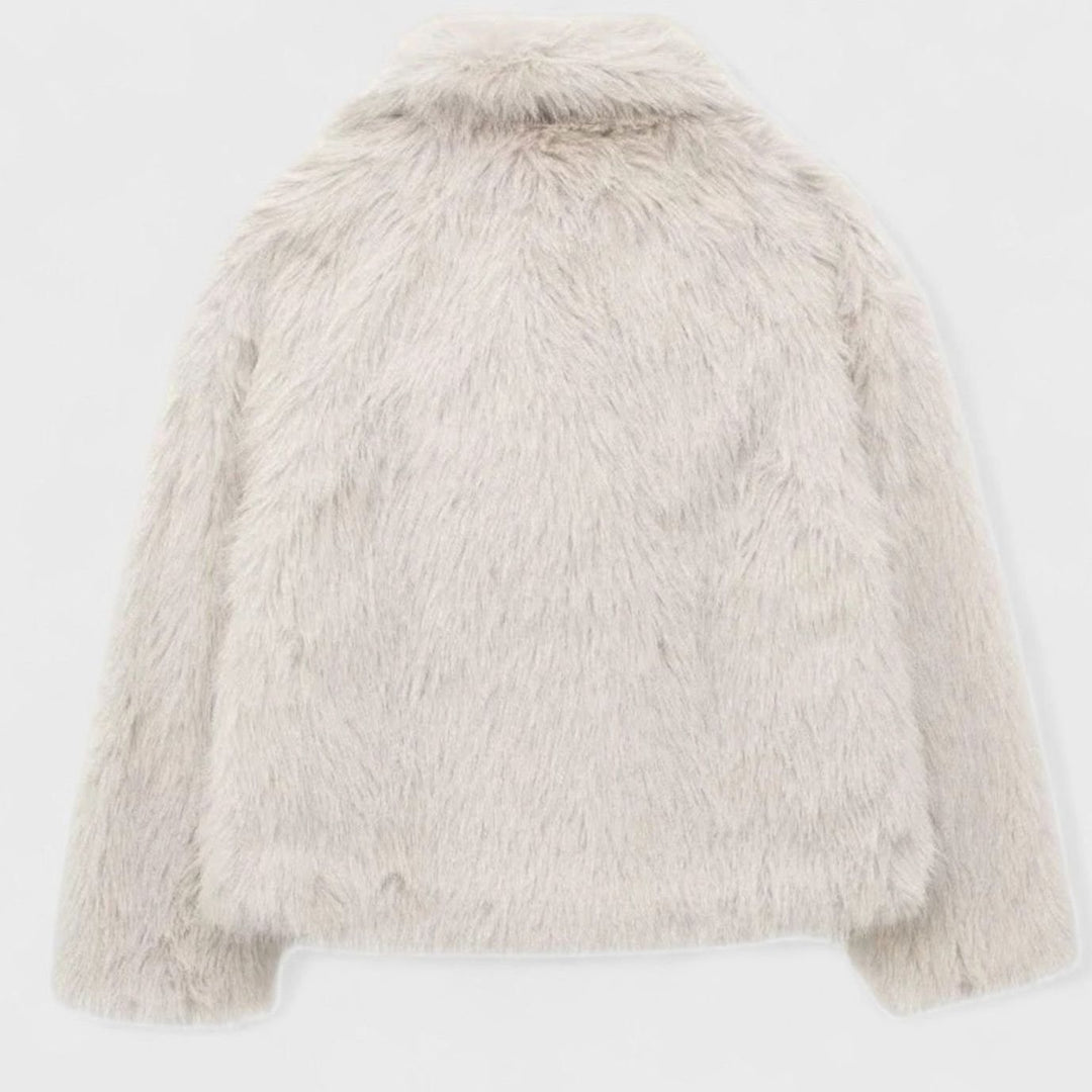 Women's Cropped Faux Fur Oversized-Collar Warm Jacket