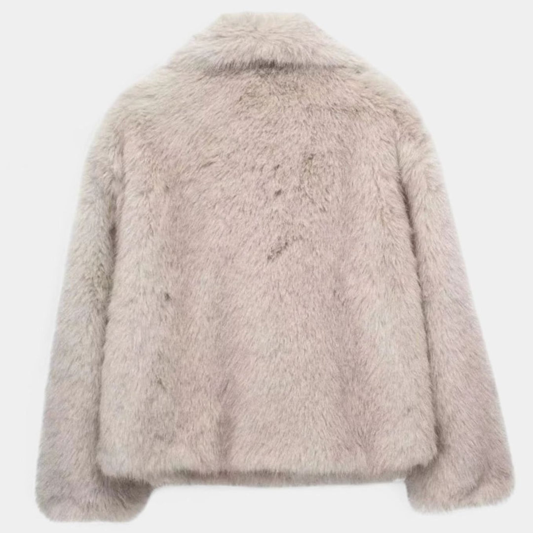 Women's Cropped Faux Fur Oversized-Collar Warm Jacket