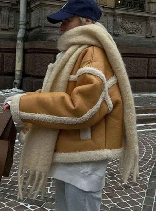 Women's Cropped Faux Leather Shearling Jacket Lapel Collar