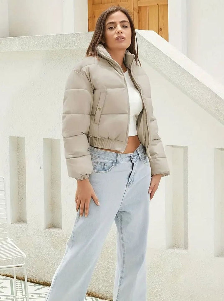 Women's Cropped Stand-Collar Zip-Up Puffer Jacket