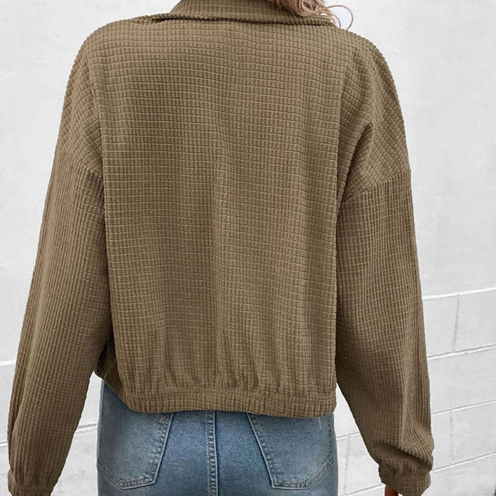 Women's Cropped Waffle-Knit Button-Front Mock-Neck Jacket