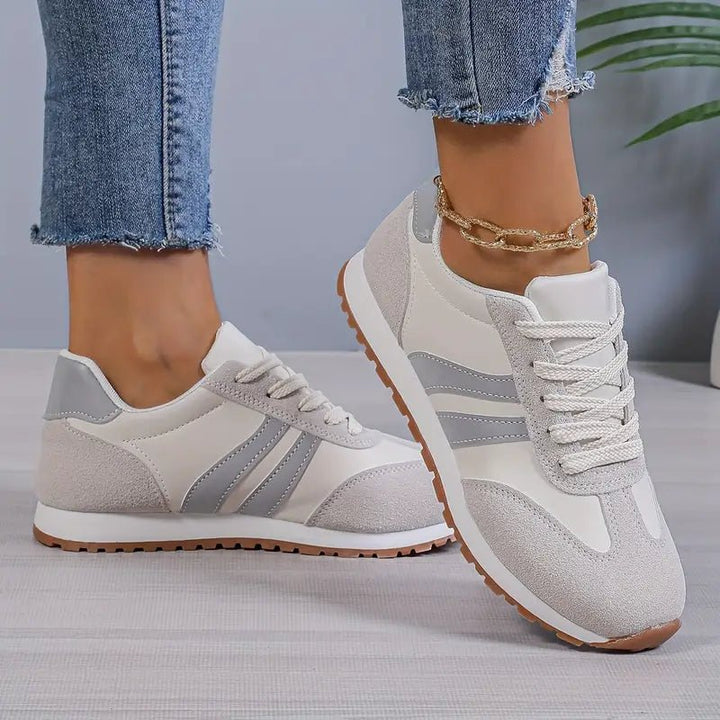 Women's Cushioned Lace-Up Color-Block Retro Running Sneakers - Gray