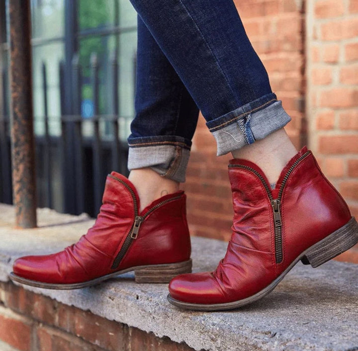 Women's Cushioned Side-Zipper Low-Heel Ankle Boots