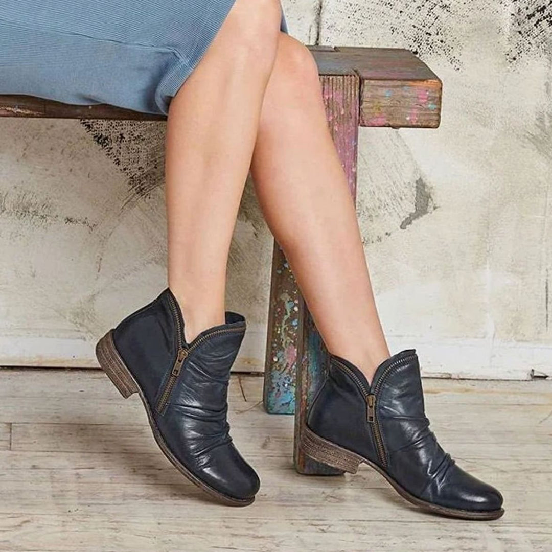 Women's Cushioned Side-Zipper Low-Heel Ankle Boots