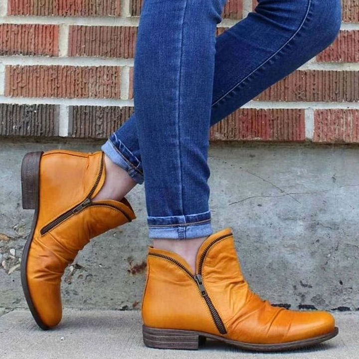 Women's Cushioned Side-Zipper Low-Heel Ankle Boots - Yellow