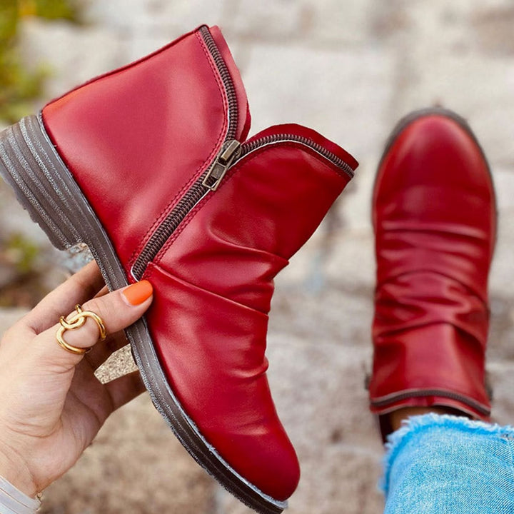Women's Cushioned Side-Zipper Low-Heel Ankle Boots