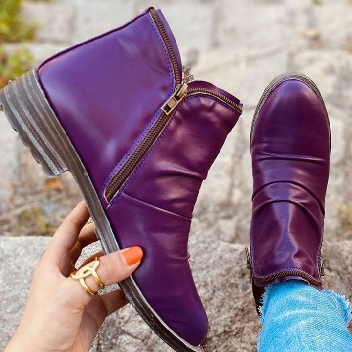 Women's Cushioned Side-Zipper Low-Heel Ankle Boots