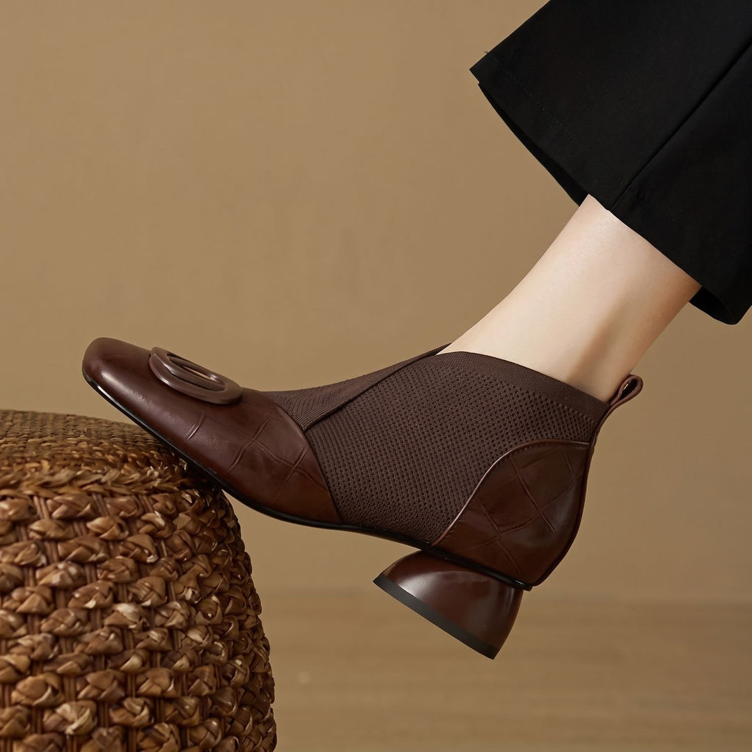 Women's Cushioned Slip-On Block-Heel Ankle Boots - Brown