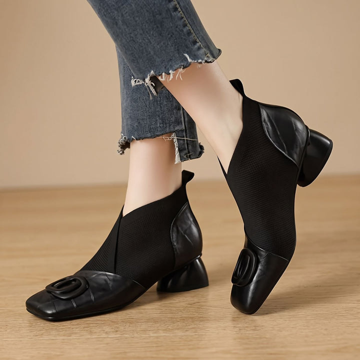 Women's Cushioned Slip-On Block-Heel Ankle Boots - Black
