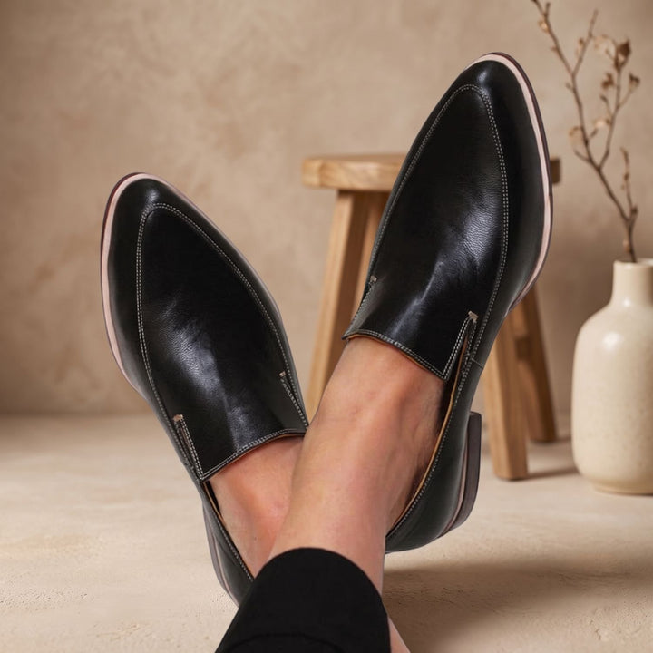 Women's Cushioned Slip-On Pointed-Toe Loafers - Black
