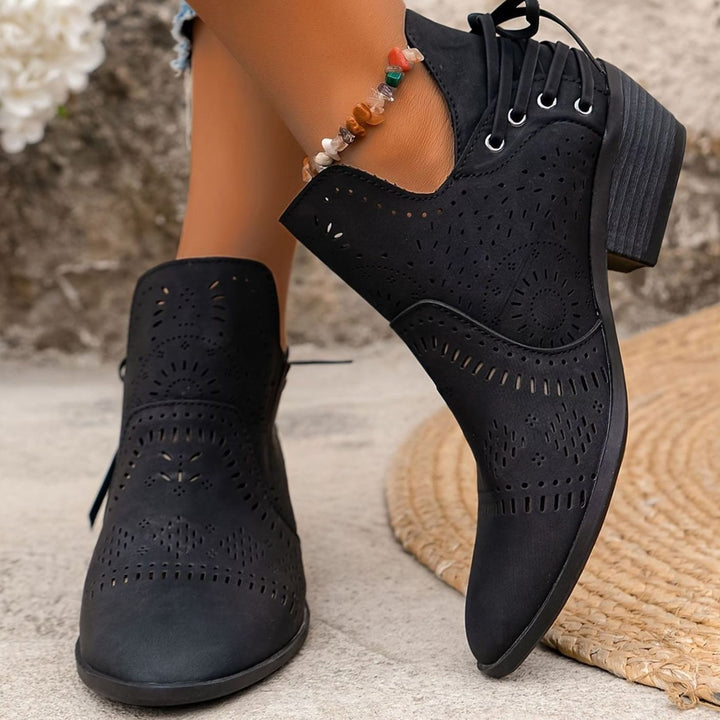 Women's Cutout Detail Lace-Up Block Heel Ankle Boots