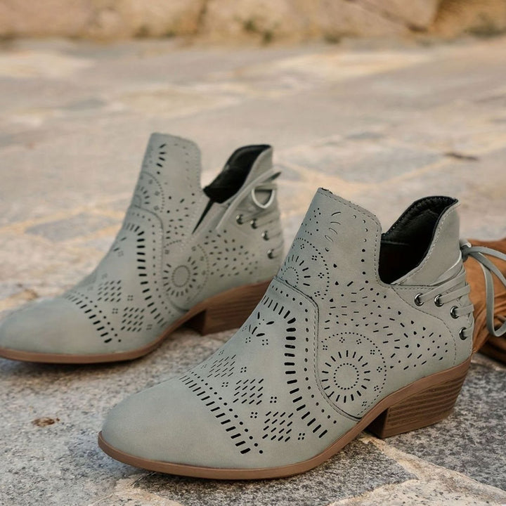 Women's Cutout Detail Lace-Up Block Heel Ankle Boots