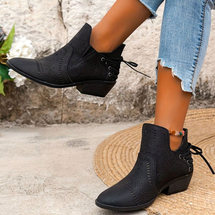 Women's Cutout Detail Lace-Up Block Heel Ankle Boots