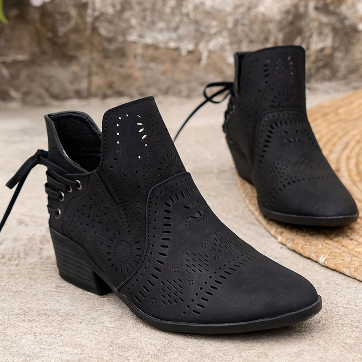 Women's Cutout Detail Lace-Up Block Heel Ankle Boots