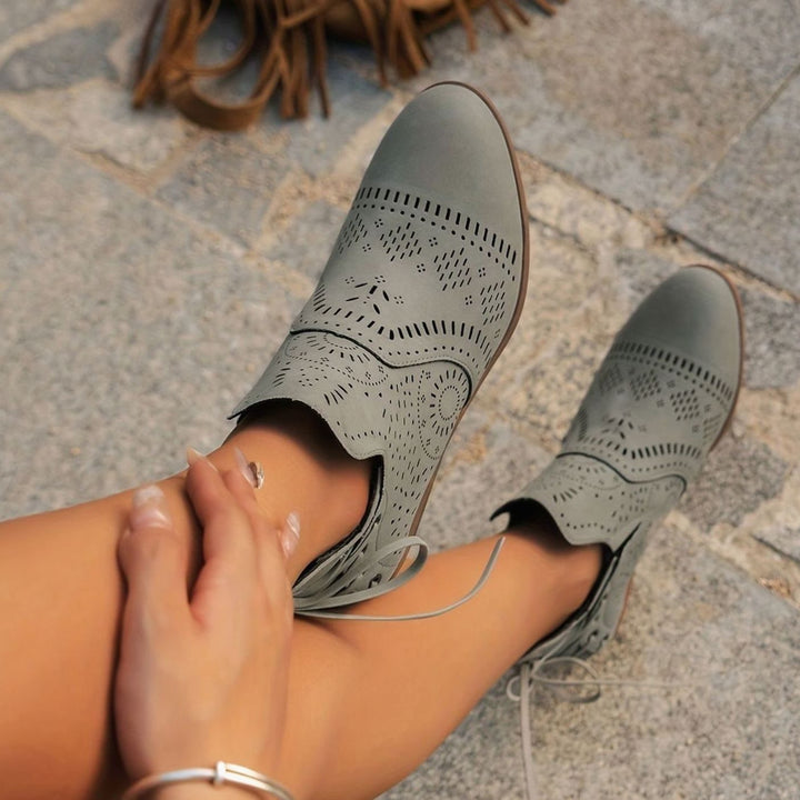 Women's Cutout Detail Lace-Up Block Heel Ankle Boots