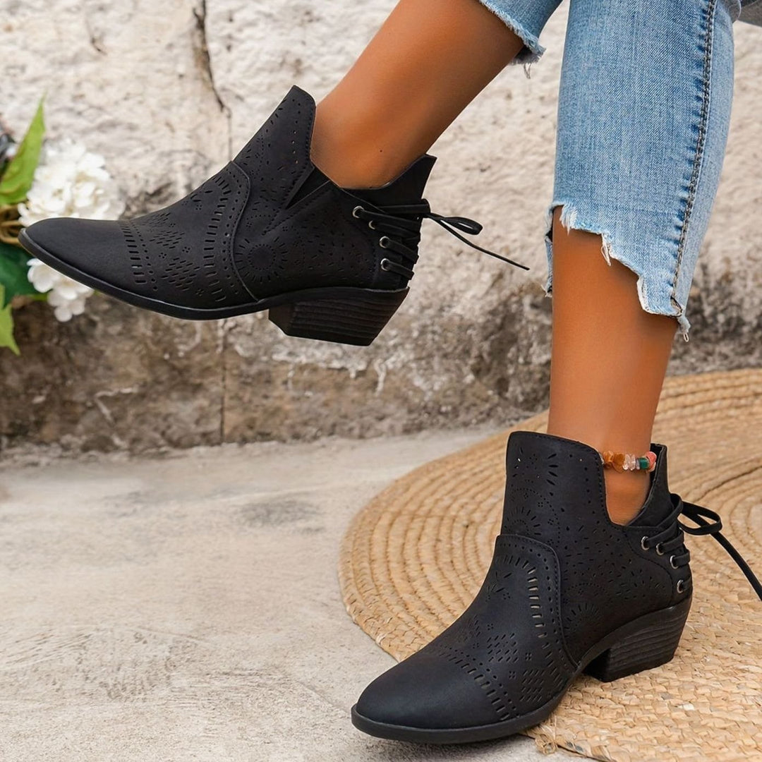 Women's Cutout Detail Lace-Up Block Heel Ankle Boots