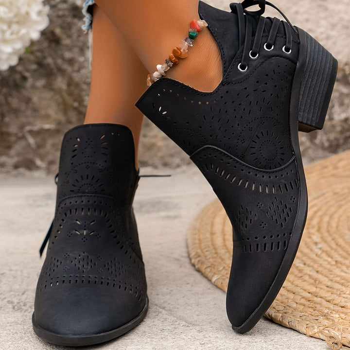 Women's Cutout Detail Lace-Up Block Heel Ankle Boots