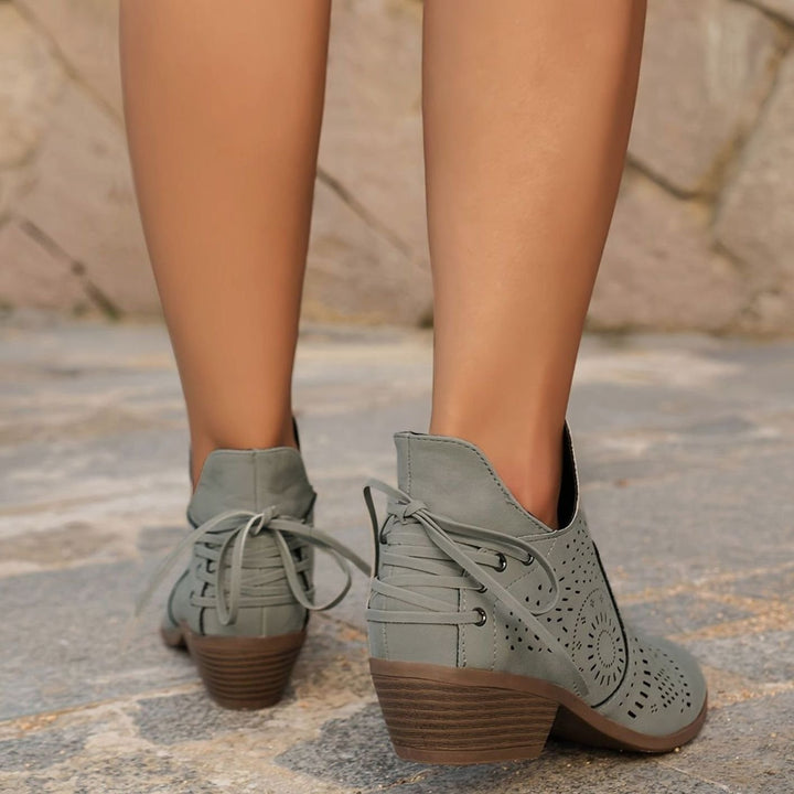 Women's Cutout Detail Lace-Up Block Heel Ankle Boots
