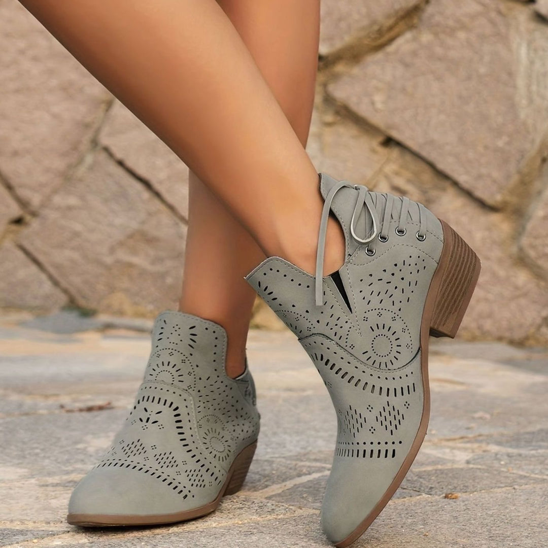 Women's Cutout Detail Lace-Up Block Heel Ankle Boots