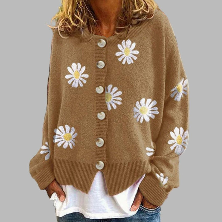 Women's Daisy Floral Knit Button-Front Cardigan - Khaki