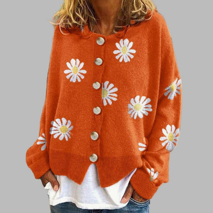Women's Daisy Floral Knit Button-Front Cardigan - Orange