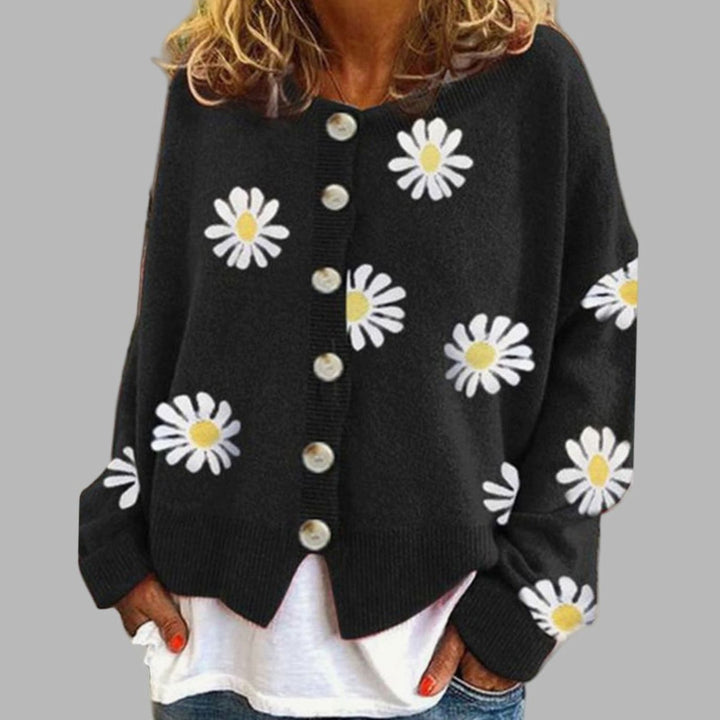 Women's Daisy Floral Knit Button-Front Cardigan - Black