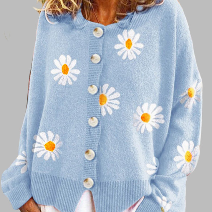 Women's Daisy Floral Knit Button-Front Cardigan - Blue