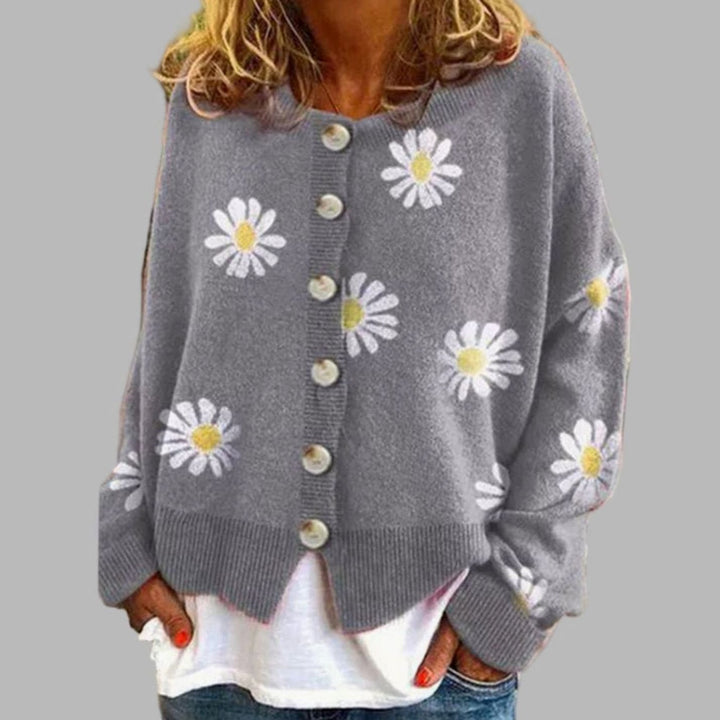Women's Daisy Floral Knit Button-Front Cardigan - Grey