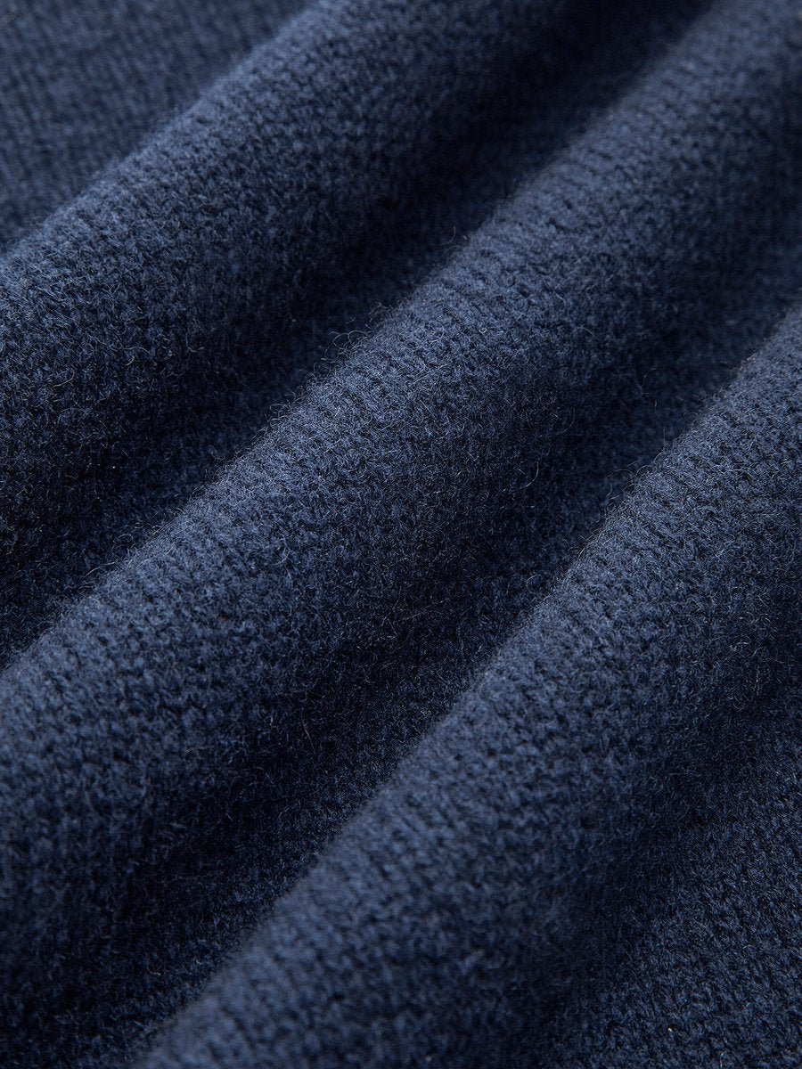 Women's Denim-Collar Knit Polo Sweater Patchwork Cuff