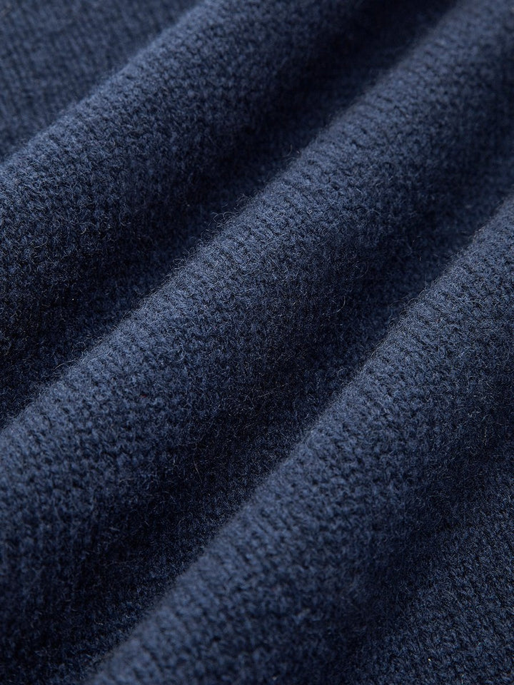 Women's Denim-Collar Knit Polo Sweater Patchwork Cuff