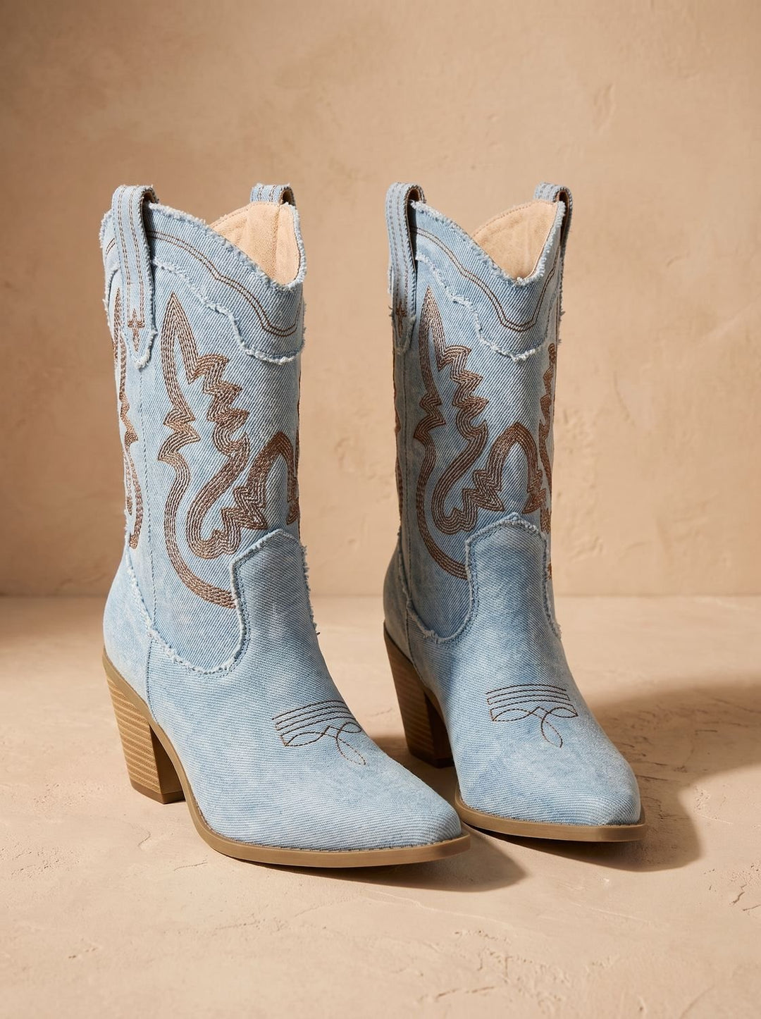 Women's Denim Embroidered Western Mid-Calf Boots