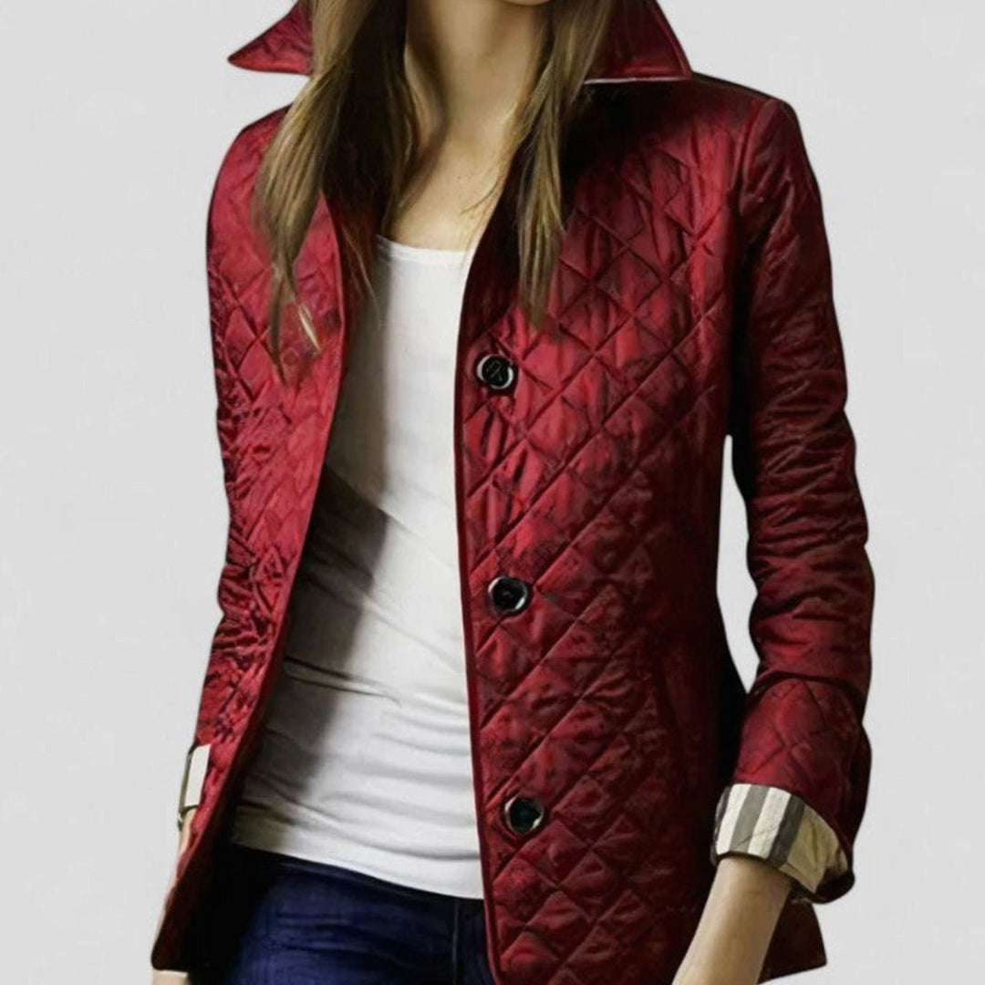 Women's Diamond-Quilted Button-Front Lightweight Jacket - Red