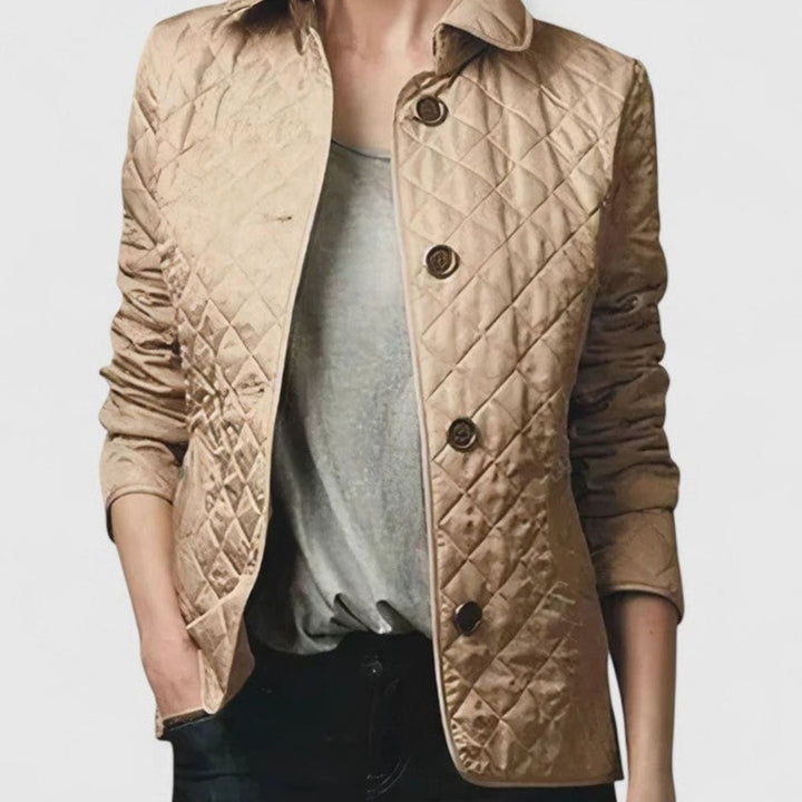 Women's Diamond-Quilted Button-Front Lightweight Jacket - Beige