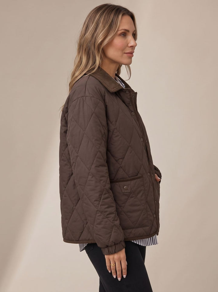 Women's Diamond Quilted Corduroy Collar Snap-Front Jacket
