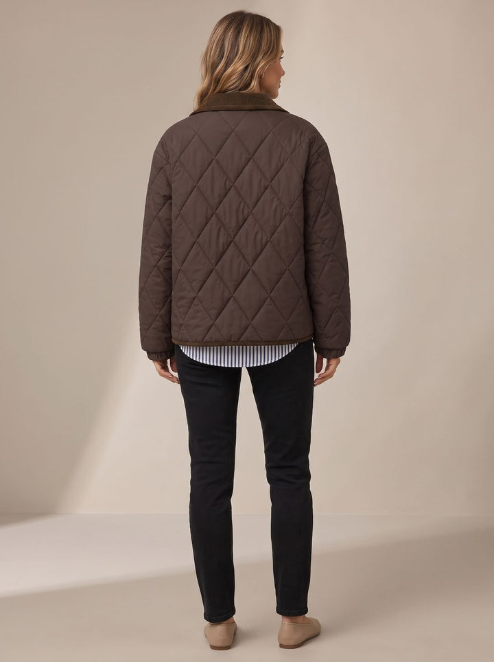 Women's Diamond Quilted Corduroy Collar Snap-Front Jacket