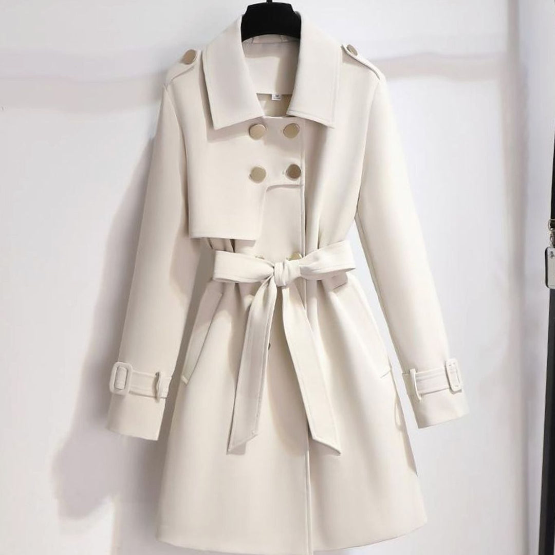 Women's Double-Breasted Belted Lapel Trench Coat - White