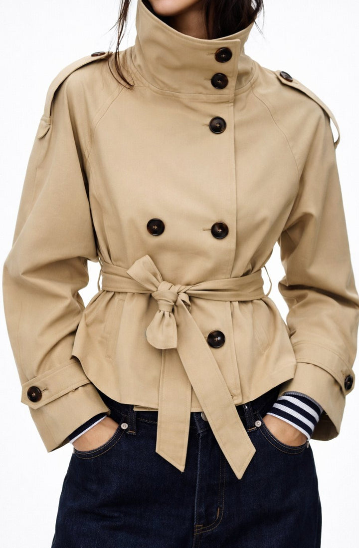 Women's Double-Breasted Belted Short Trench Coat