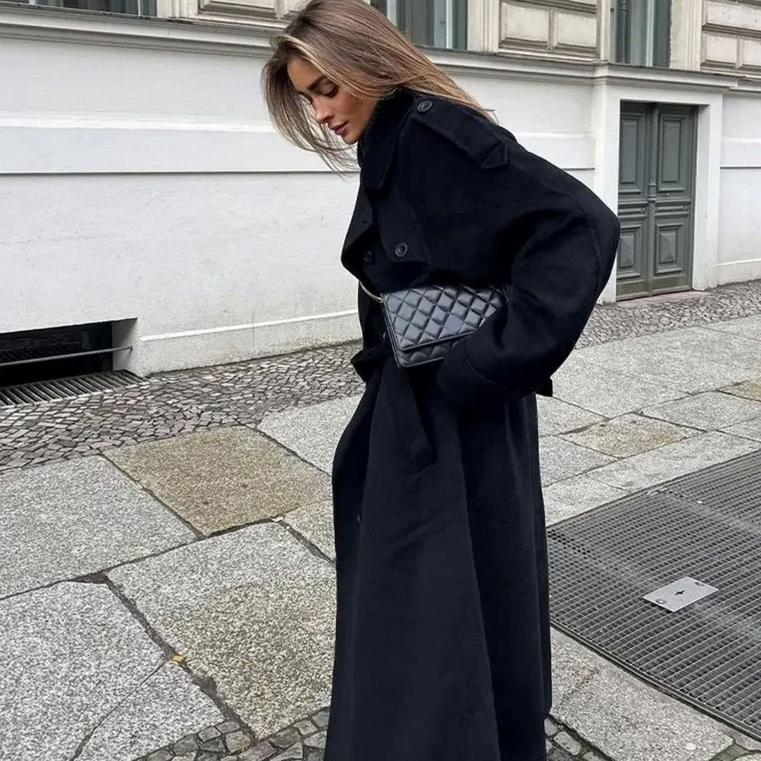 Women's Double-Breasted Belted Trench Coat Long Winter Coat