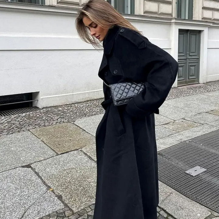 Women's Double-Breasted Belted Trench Coat Long Winter Coat