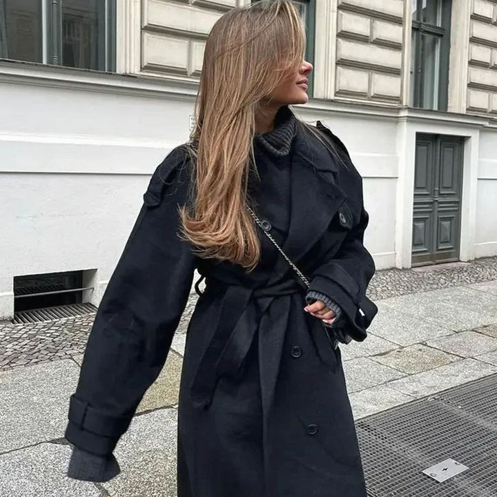 Women's Double-Breasted Belted Trench Coat Long Winter Coat